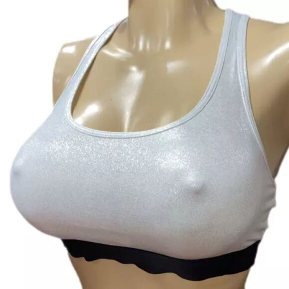 Victorias Secret The Player Unlined lace up sides Metallic silver Sport Bra M - Picture 1 of 3